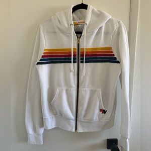 Aviator Nation White Hoodie with Rainbow Stripes